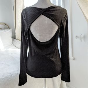 NWOT Black open back twist top